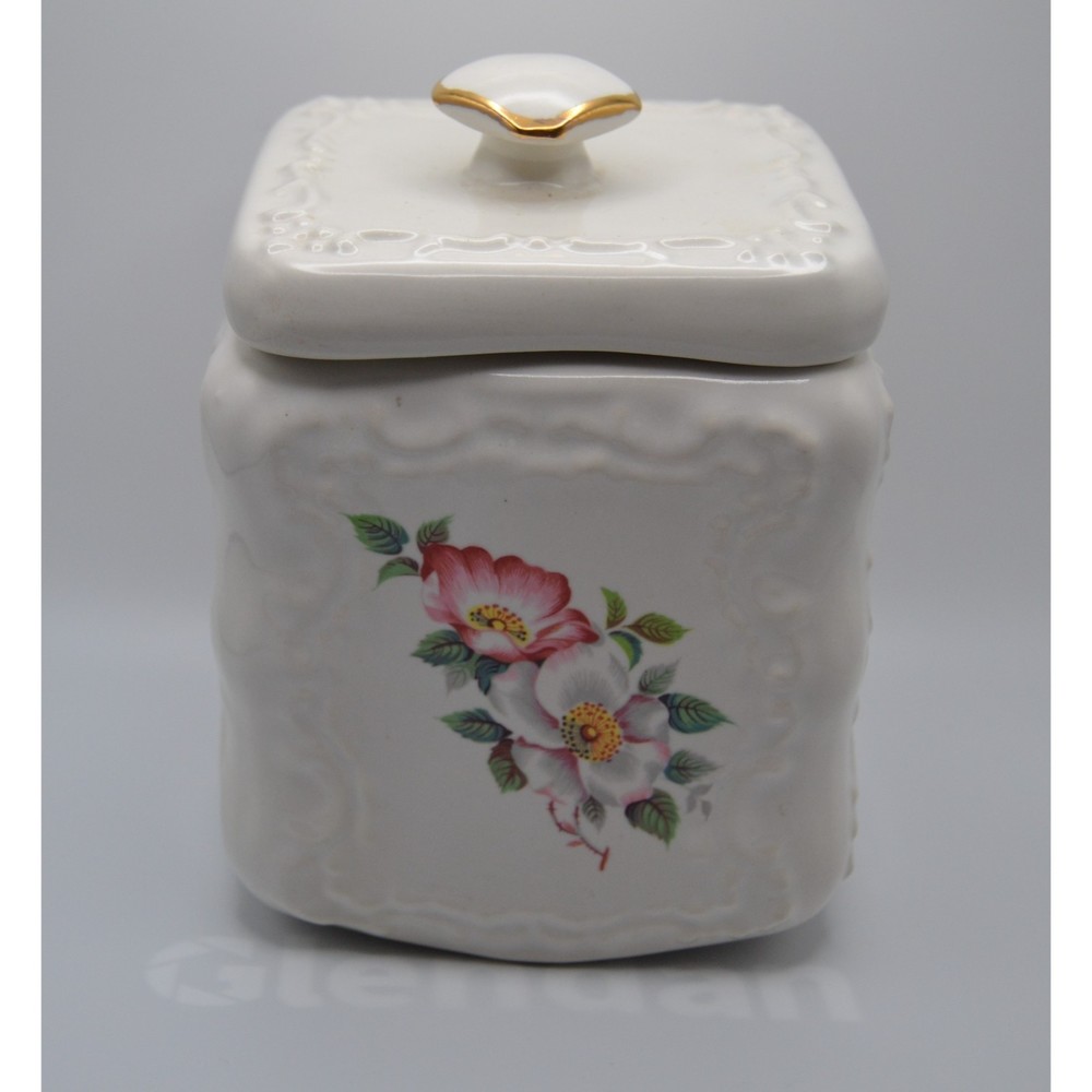House of Webster Wild Briar Rose Square Ceramic Biscuit Cookie Jar w/Lid Vintage
